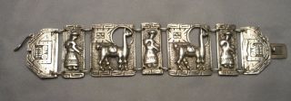 Old Peruvian Sterling Silver Cast Link Bracelet - Llama & Peasant Figure 75.  2g