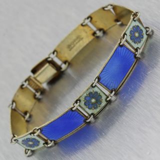 David Andersen Sterling Silver Guilloche Blue Enamel Bracelet