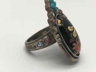 Amy Kahn Russell Ring Hand Painted Black Onyx W/ Multicolored Stones AKR 925 3