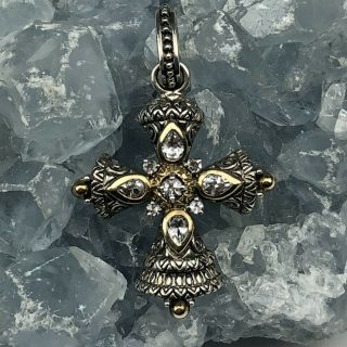 Barbara Bixby 18k Gold & Sterling Silver White Topaz Cross Necklace Pendant Anr