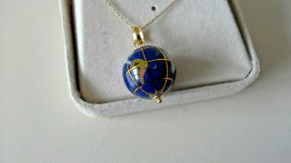 Ma Michael Anthony 14k Lapis Inlay Globe Pendant 18 " 10k Gold Chain Necklace