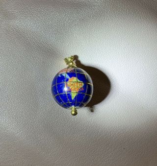 World Globe 14k Gold Charm Pendant Lapis & Precious Stones With Country Names
