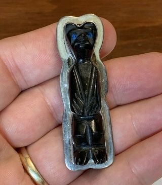 Vintage Amy Kahn Russell Sterling Silver And Onyx Bear Pin Pendant,  Signed Akr