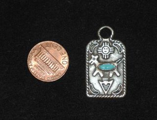 Navajo Fred Harvey Sterling Silver Turquoise Sun Arrow Rope Dog Tag Fob Charm
