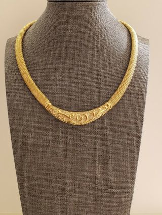 Signed Christian Dior Vintage Necklace Huge Quality Metal Clear Rhinestones