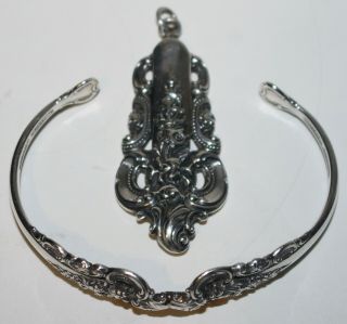 Vtg Wallace Sterling Silver Grande Baroque Cuff Bracelet & Necklace Drop Pendant