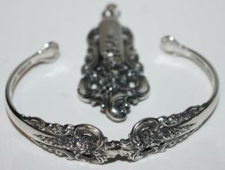 Vtg WALLACE Sterling Silver Grande Baroque Cuff Bracelet & Necklace Drop Pendant 2