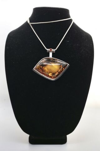 Mid Century Modernist Sterling Silver Baltic Amber And Necklace Poland Signed