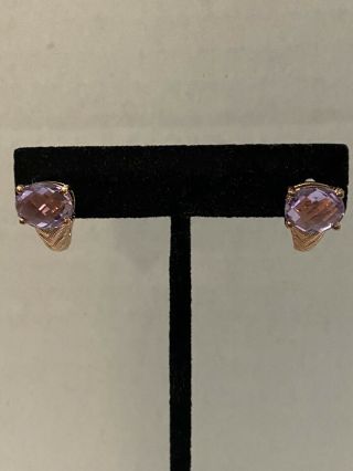 Nwt Judith Ripka 925 Ss 14k Rose Gold Clad Faceted 5.  50 Ctw Amethyst Earrings