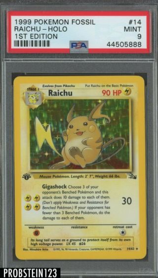 1999 Pokemon Fossil 14 1st Edition Raichu - Holo Psa 9