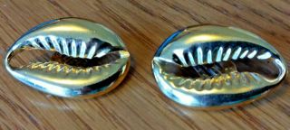 Vintage Earrings Coreen Simpson Avon Cowrie Shell Gold Tone Clips Sea Shell