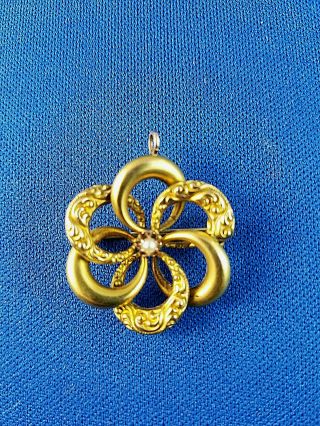 Victorian 10k Yellow Gold Repousse Love Knot Pin/pendant With Pearl