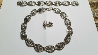 Vintage 380 Sterling Silver Choker Necklace,  Bracelet And Earring Set