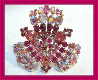 Sherman Fuchsia & Hot Pink Ab - Floral Capped Concave Motif Cluster Brooch Nr