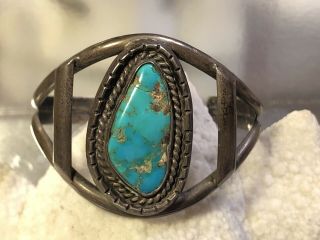 Antique Old Pawn Navajo Silver Turquoise Cuff Bracelet 6 5/8” Traditional Style