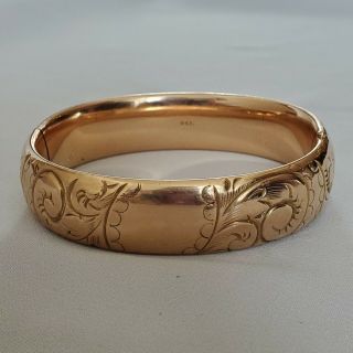 Vintage D.  I.  X.  Victorian Gold Filled Etched Bangle Bracelet 5/8  Wide No Mono