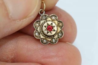 Sweet Antique Victorian Tiny 9ct Gold,  Seed Pearl & Garnet Charm/pendant