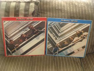 2 X The Beatles Double Vinyl Lp Record Albums - Red & Blue Albums - 1973 - P50