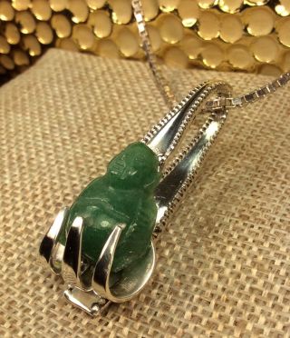 Vintage Alvin Sterling Silver Fork Jade Buddah Pendant 20” Necklace Fine Jewelry