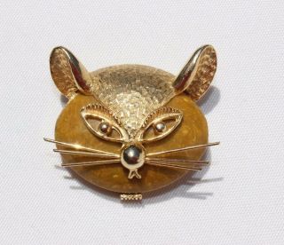 Rare Vtg Pauline Rader Marbled Simulated Bakelite Lucite Cat Figural Pin Brooch