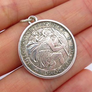 The Thomae Co.  Antique Sterling Silver St.  Christopher Religious Medal Pendant