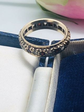 Antique Art Deco 9 Ct Full Eternity Ring Red Garnets & White Sapphires Size Q