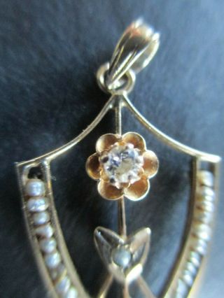 Antique Art Nouveau 14k Yellow Gold Diamond & Pearl Pendant 2