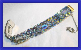 Sherman Lavender Ab -.  75 " Wd - 3 Row Four Section Rigid Cluster Bracelet Nr