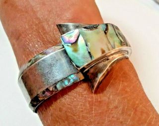 Vintage Taxco Jpr Mexico 925 Sterling Silver Abalone 7 " Bracelet Hinged 48 Grams
