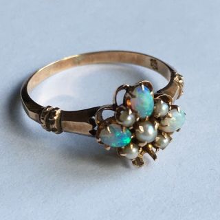 Antique Victorian 14k Rose Gold Opal & Seed Pearl Ring