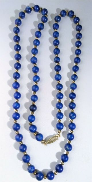 30 " Vintage Lapis Lazuli Stone Bead Necklace Deep Blue Natural Heavy Long