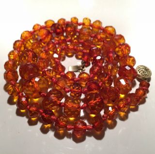 Antique Art Deco Natural Faceted Honey Amber Bead Necklace 21g