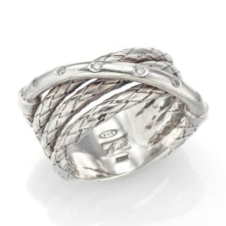 Alisa Sterling Silver Diamond 4 - Row Crossover Basket Weave Band Ring 11.  0 Grams