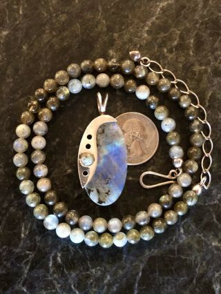 Vintage Jay King Mine Finds Sterling Silver Labradorite Pendant Necklace 925 Dtr