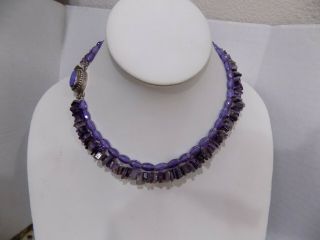 Vintage Amethyst Gemstone Beaded Necklace 925 Mother Of Pearl Clasp Double Rare