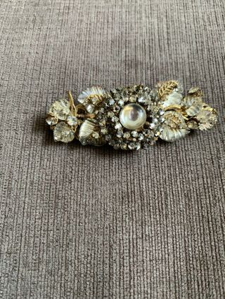 Signed Vintage Miriam Haskell Brooch Gold Toned With Rhinestones
