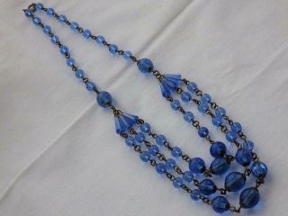 Antique Art Deco Czech Blue Glass Bead Necklace