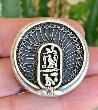 Hand Made Egyptian Solid Silver Pill Box Queen Cleopatra Very Unique