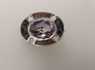 Victorian Scottish Sterling Silver/agate Brooch Pin With Large Amethyst Stone