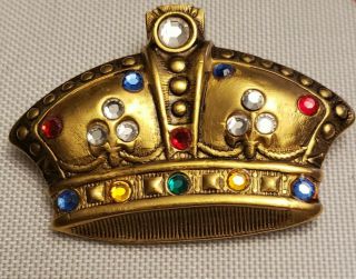 Vtg Signed Ben - Amun Gold Tone Crown With Colored Stones Pin Brooch