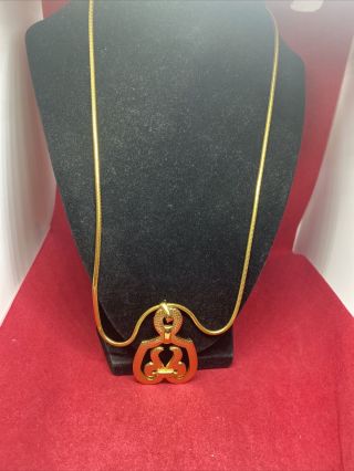 Vintage Christian Dior Gold Snake Chain Etruscan Figural Pendant Necklace