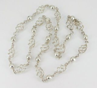 Vintage Taxco Mexico 925 Sterling Silver Necklace 26 " Long