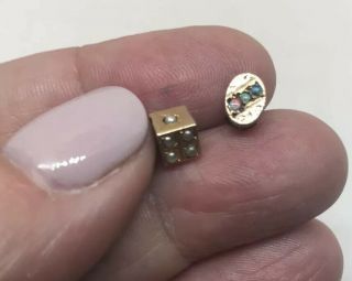 2 Antique Victorian 10k Rose Gold Slide Charms - Sm Oval Opals & Sm Cube Pearls