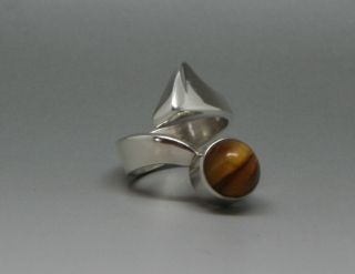 Danish 925s Sterling Silver Ring Set With Tigers Eye