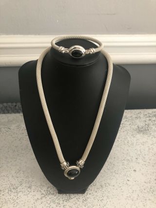 Joseph Esposito Sterling Silver Mesh Onyx Necklace And Bracelet