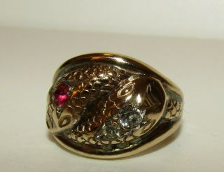 Gorgeous,  Antique Victorian 9 Ct Gold On Silver Double Snake/serpent Ring