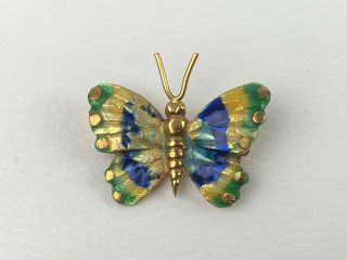 Vintage 18k Gold Enamel Butterfly Pin Italy Signed Gk Or Kg 2.  7g