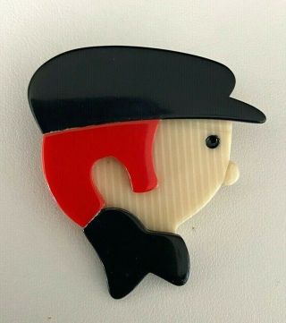 “lea Stein Paris” Signed,  Black And Red Chauffeur Pin Brooch,  Rare