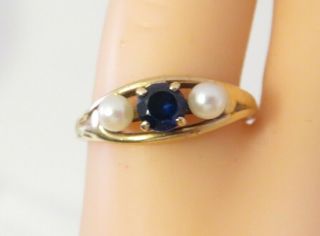 Ladies Vintage 14k Blue Sapphire And Pearl Ring Sz 5