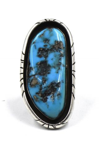 Vintage Southwestern Turquoise Ring Sterling Silver Sz 8.  25 Cherokee Bear Signed